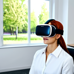 Virtual Reality Therapy Session**

"A fully clothed woman is wearing a VR headset and sitting comfortably in a modern therapist's office. The therapist, also fully clothed in professional attire, is observing her with a supportive expression. In the VR headset display, we see a softly blurred image of a park scene. Safe for work, appropriate content, perfect anatomy, natural proportions, professional setting, modest clothing, family-friendly. High-quality render, realistic lighting."

**