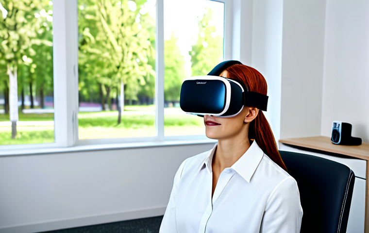 Virtual Reality Therapy Session**

"A fully clothed woman is wearing a VR headset and sitting comfortably in a modern therapist's office. The therapist, also fully clothed in professional attire, is observing her with a supportive expression. In the VR headset display, we see a softly blurred image of a park scene. Safe for work, appropriate content, perfect anatomy, natural proportions, professional setting, modest clothing, family-friendly. High-quality render, realistic lighting."

**
