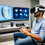 Home 22 VR 심리치료의 자산 관리 및 재정적 측면 - A modern therapy clinic room in São Paulo, Brazil, showcasing a professional psychologist wearing sm...