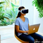 Home 18 VR 심리치료의 트렌드 및 혁신 - A serene therapy room featuring a Brazilian patient wearing comfortable casual clothes and VR headse...