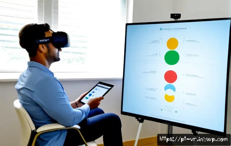 Home 17 VR 심리치료의 과학적 근거와 연구 - Photorealistic clinical research scene in a modern Portuguese university psychology laboratory, dive...